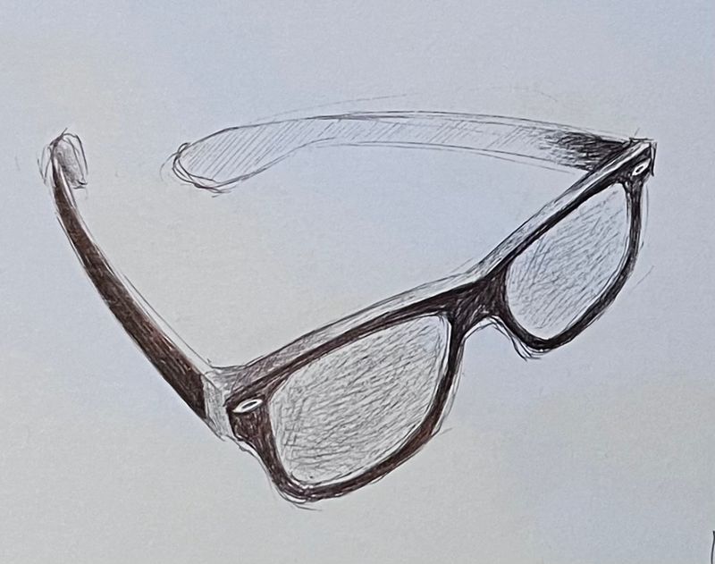 Black biro sketch of a pair of Ray-Ban sunglasses